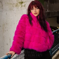 Blue Banana Faux Fur Zip Jacket (Hot Pink)