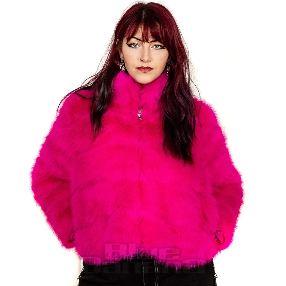 Blue Banana Faux Fur Zip Jacket (Hot Pink)