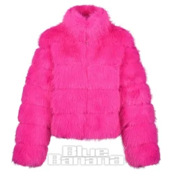 Blue Banana Faux Fur Zip Jacket (Hot Pink)