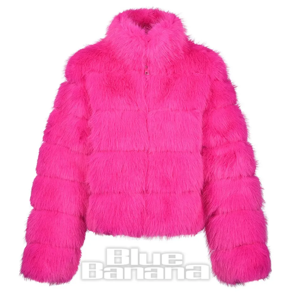 Blue Banana Faux Fur Zip Jacket (Hot Pink)