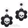 Blue Banana Flower Skulls Earrings (Black/White)