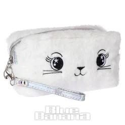 Blue Banana Fluffy Cat Makeup Bag (White)