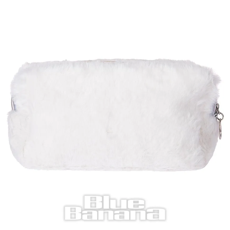 Blue Banana Fluffy Cat Makeup Bag (White)