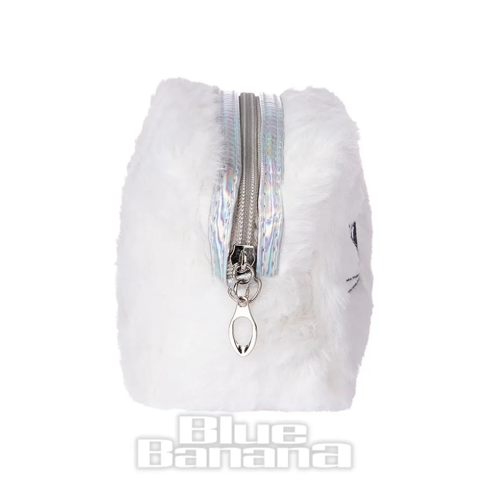 Blue Banana Fluffy Cat Makeup Bag (White)