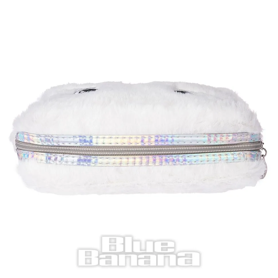 Blue Banana Fluffy Cat Makeup Bag (White)