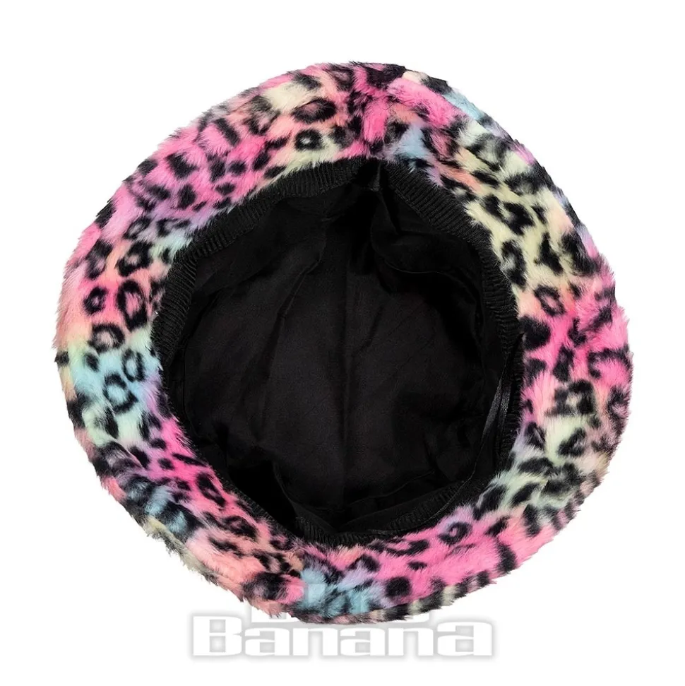 Blue Banana Fluffy Leopard Bucket Hat (Rainbow)