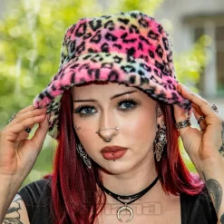 Blue Banana Fluffy Leopard Bucket Hat (Rainbow)