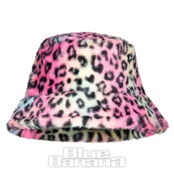 Blue Banana Fluffy Leopard Bucket Hat (Rainbow)