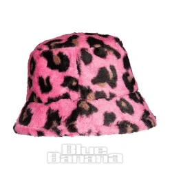 Blue Banana Fluffy Leopard Bucket Hat (Pink)