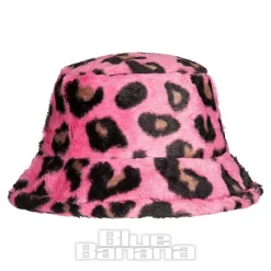 Blue Banana Fluffy Leopard Bucket Hat (Pink)