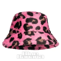 Blue Banana Fluffy Leopard Bucket Hat (Pink)