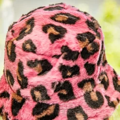 Blue Banana Fluffy Leopard Bucket Hat (Pink)