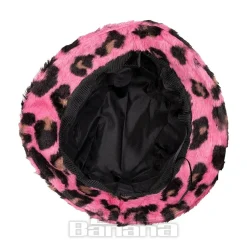 Blue Banana Fluffy Leopard Bucket Hat (Pink)