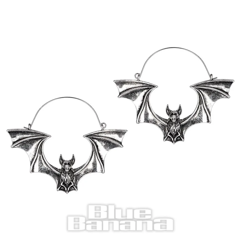 Blue Banana Flying Bat Plug Hoops (Silver)