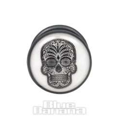 Blue Banana Glow In The Dark Sugar Skull Plug (White)