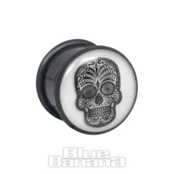 Blue Banana Glow In The Dark Sugar Skull Plug (White)