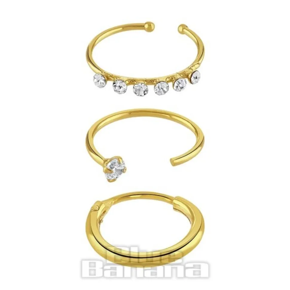 Blue Banana Gold Assorted Nose Rings (3 Pack)