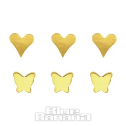 Blue Banana Gold Butterfly Heart Nose Studs (6 Pack)