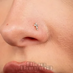 Blue Banana Gold Cross & Gem Nose Studs (3 Pack)