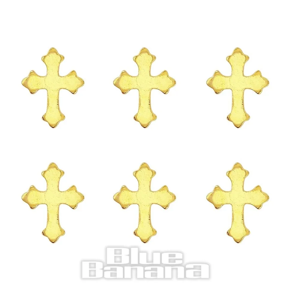 Blue Banana Gold Cross Nose Studs (6 Pack)
