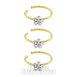 Blue Banana Gold Crystal Flower Nose Rings (3 Pack)