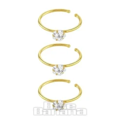 Blue Banana Gold 3mm Crystal Nose Rings (3 Pack)
