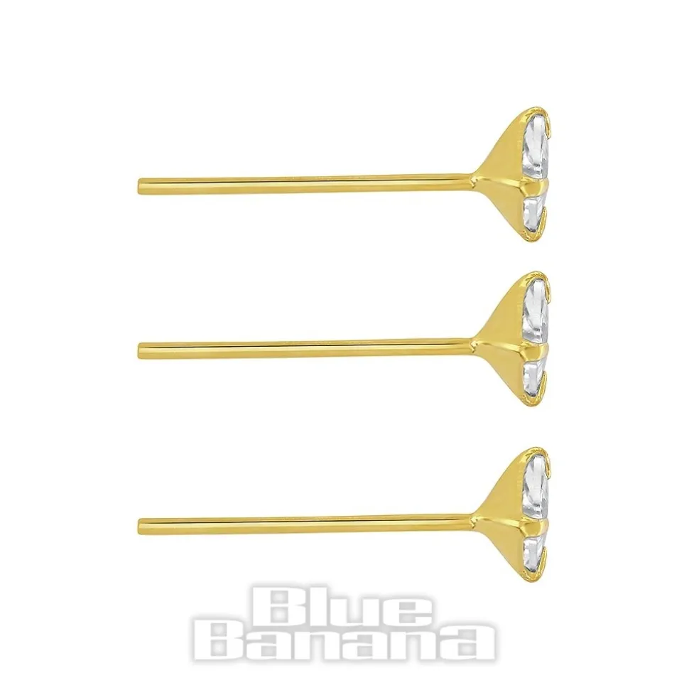 Blue Banana Gold 3mm Triangle Nose Studs (3 Pack)