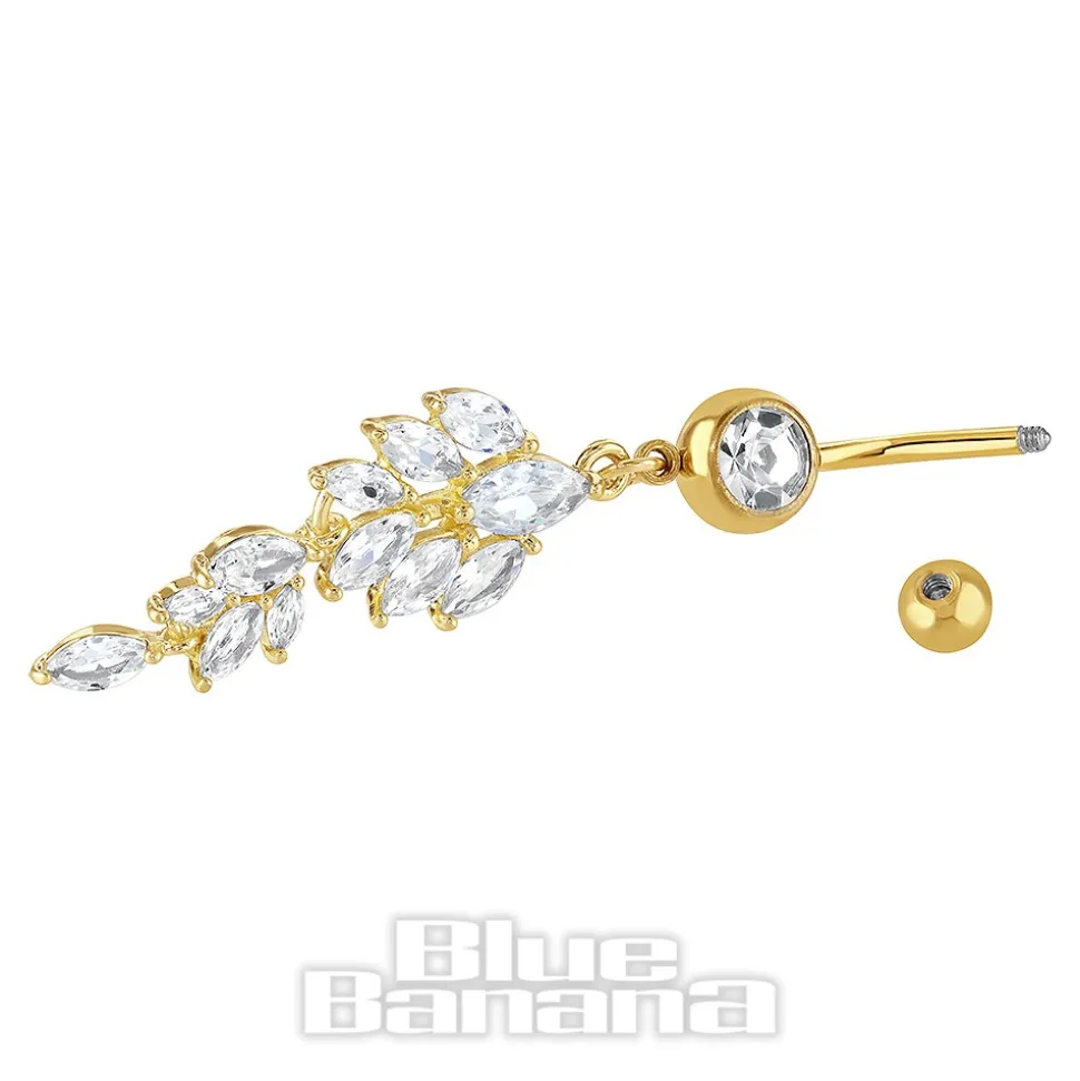 Blue Banana Gold Surgical Steel 1.6 x 10mm Dangle Jewel Navel Bar (Gold)