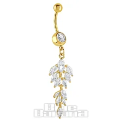 Blue Banana Gold Surgical Steel 1.6 x 10mm Dangle Jewel Navel Bar (Gold)