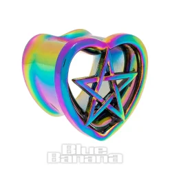 Blue Banana Heart Pentagram Surgical Steel Tunnel (Multicoloured)