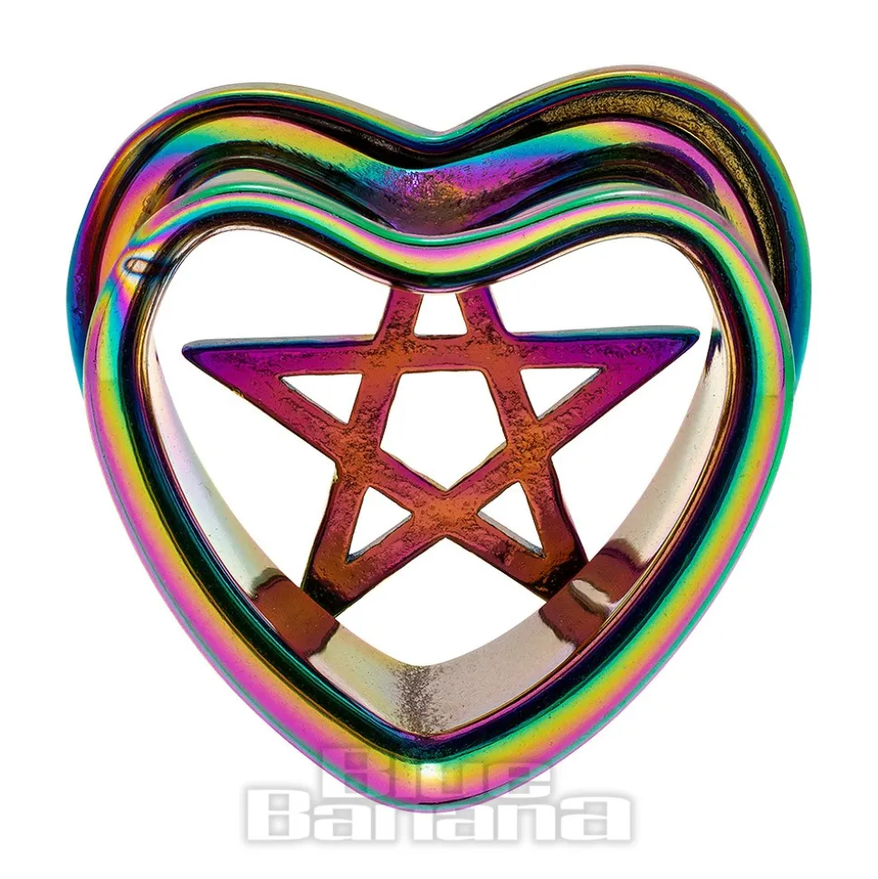 Blue Banana Heart Pentagram Surgical Steel Tunnel (Multicoloured)