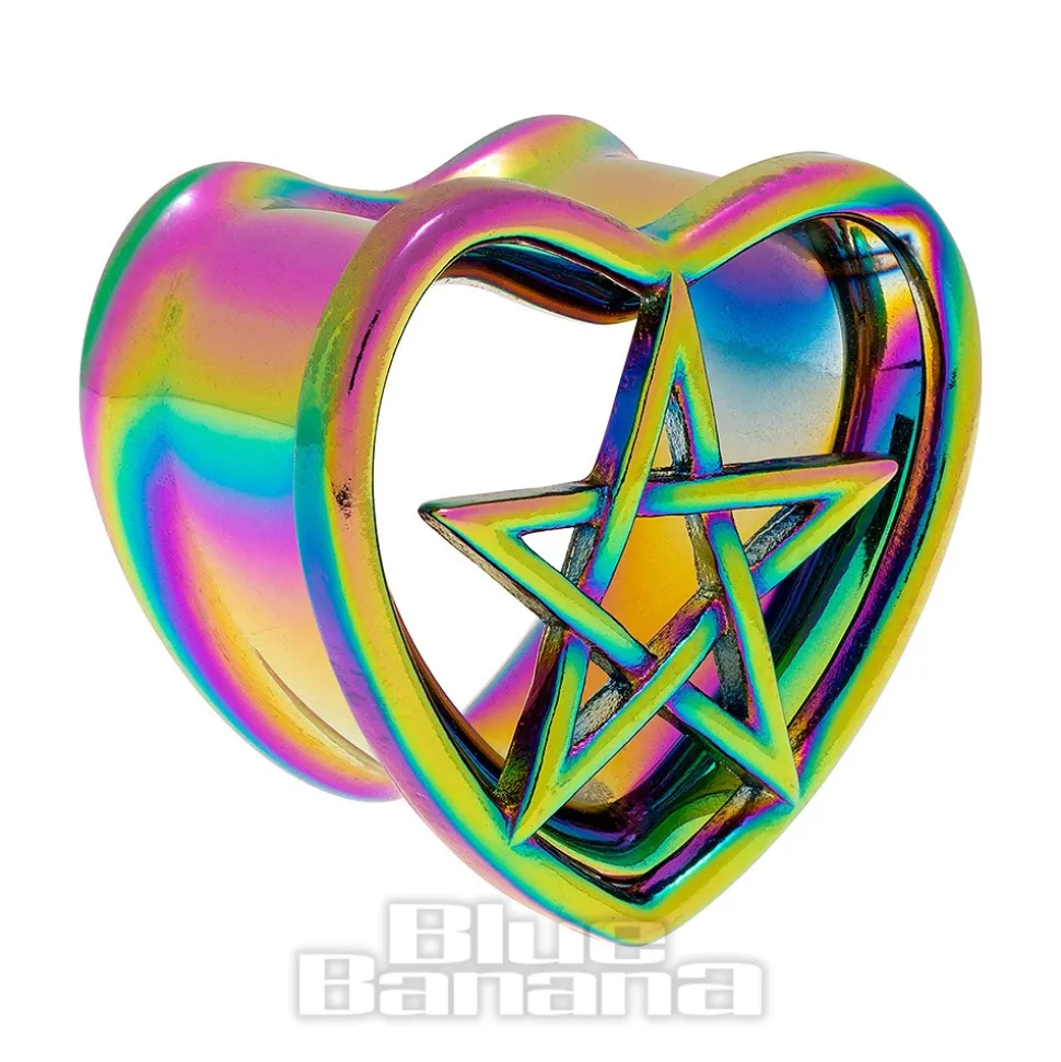 Blue Banana Heart Pentagram Surgical Steel Tunnel (Multicoloured)
