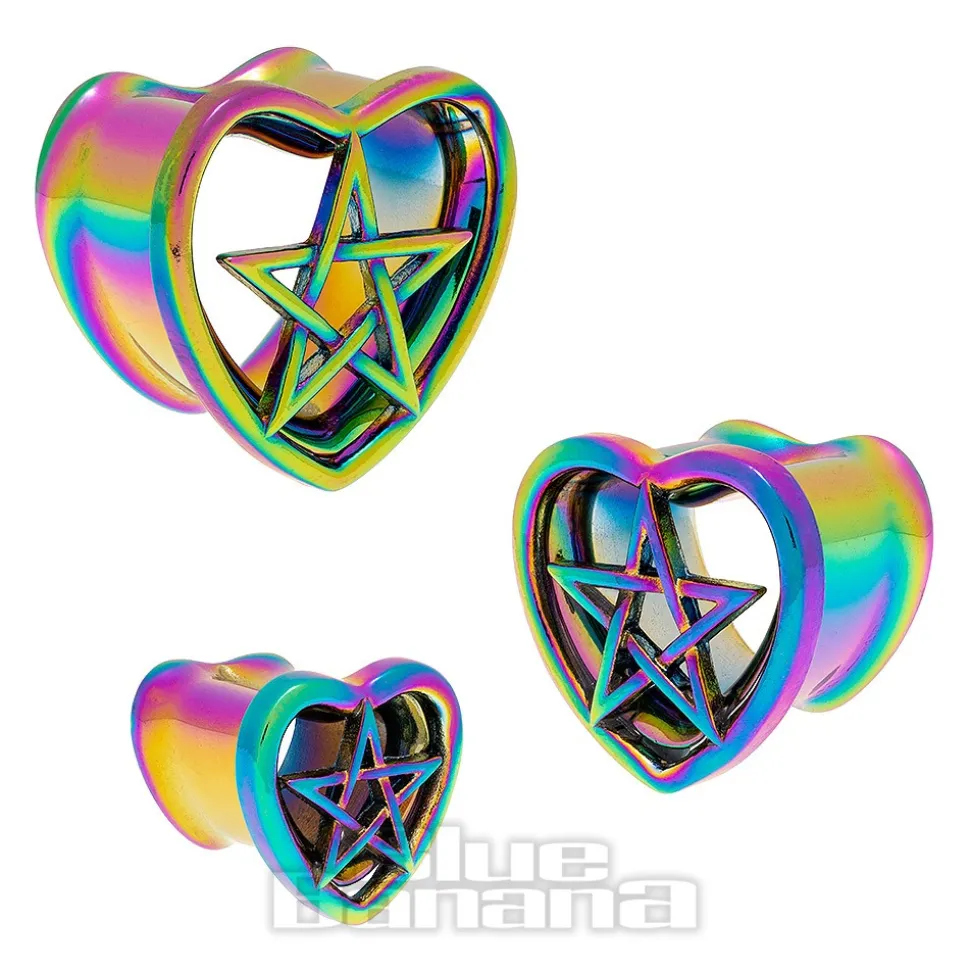 Blue Banana Heart Pentagram Surgical Steel Tunnel (Multicoloured)