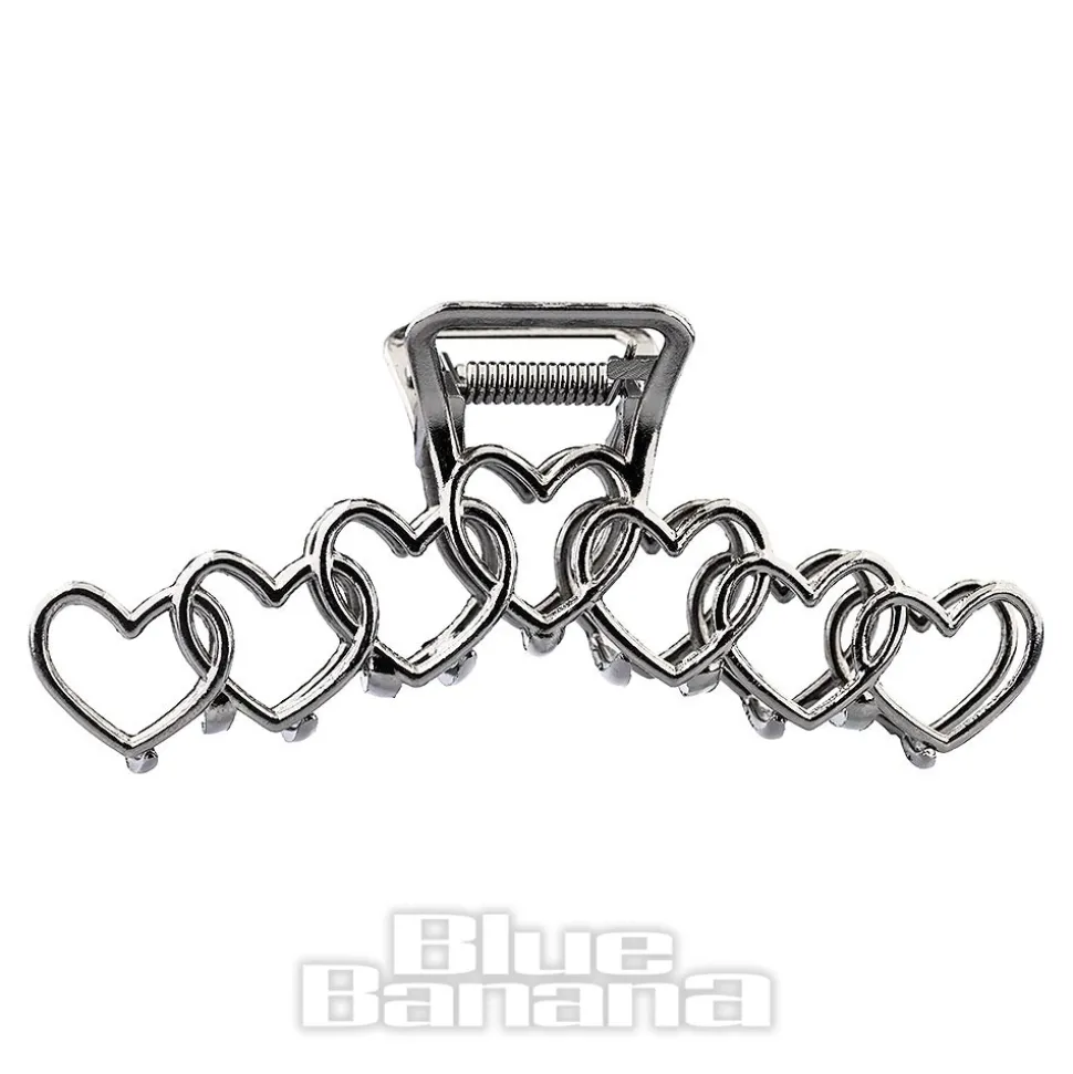 Blue Banana Hearts Hair Clip (Silver)