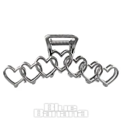 Blue Banana Hearts Hair Clip (Silver)
