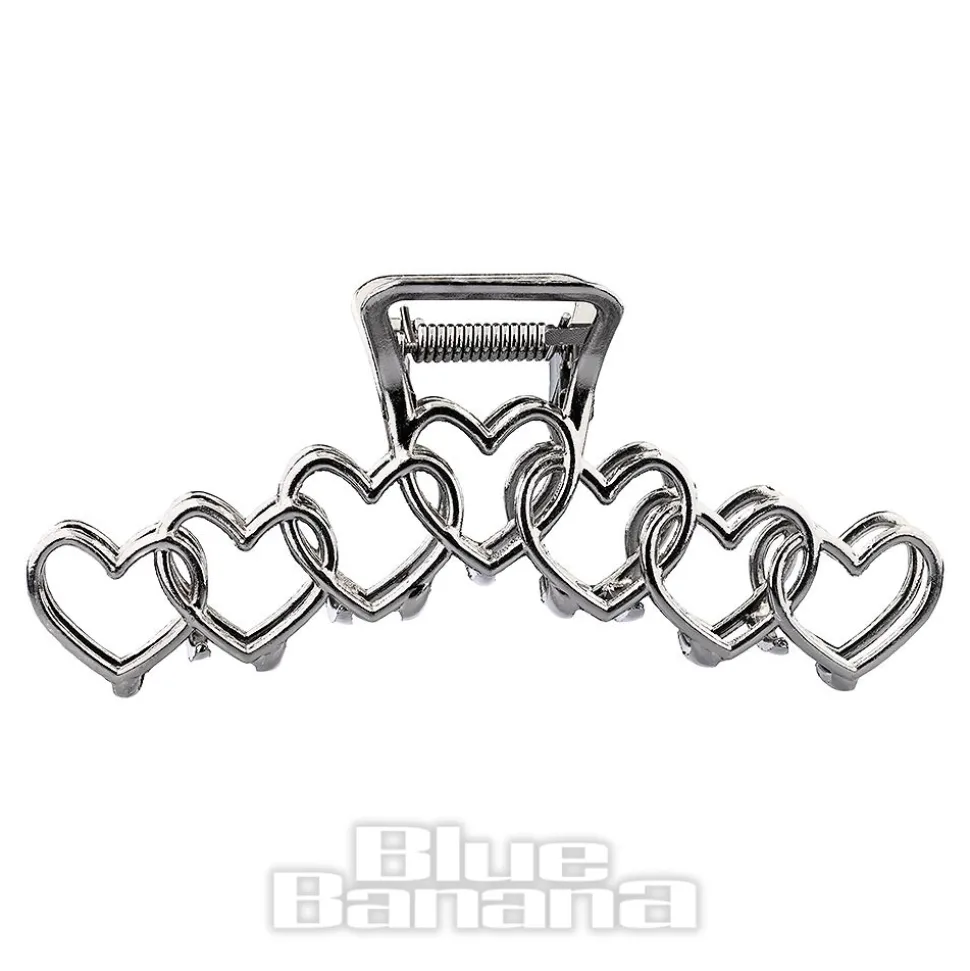 Blue Banana Hearts Hair Clip (Silver)