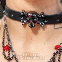 Blue Banana Heart & Skull Chain Choker (Black/Silver)