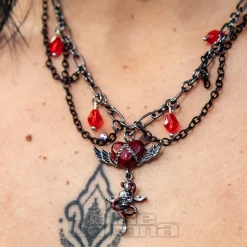 Blue Banana Heart & Skull Chain Choker (Black/Silver)