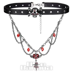 Blue Banana Heart & Skull Chain Choker (Black/Silver)