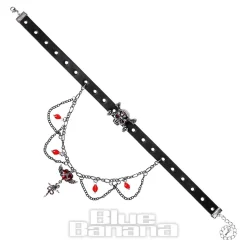 Blue Banana Heart & Skull Chain Choker (Black/Silver)