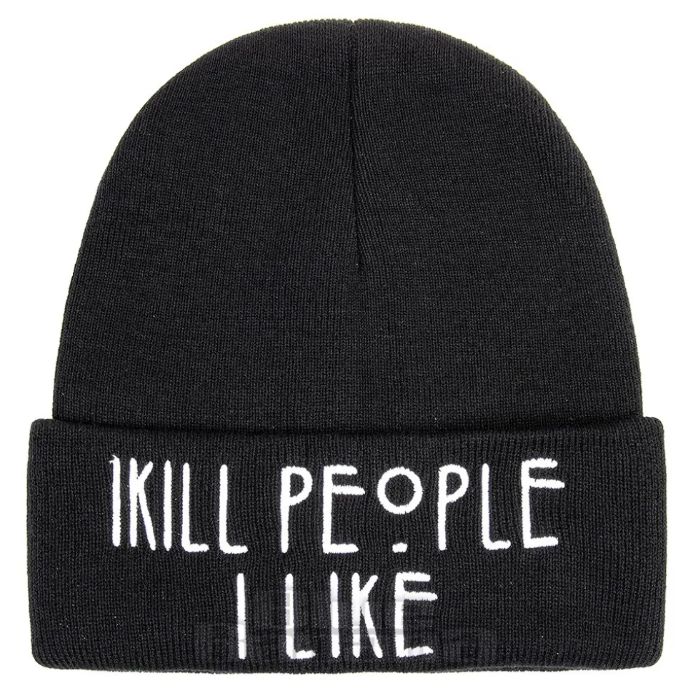 Blue Banana I Kill Beanie Hat (Black)
