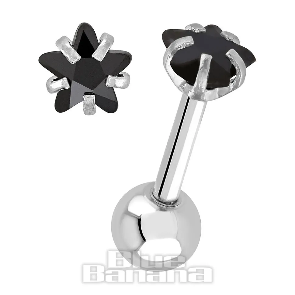Blue Banana Jewel Star 1.2 x 6mm Tragus Bar (Black)