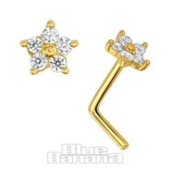 Blue Banana 14K Gold Cubic Zirconia Stones Nose Stud (Clear)