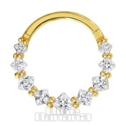Blue Banana 14K Gold 1.2 X 10mm Clear Stones Hinged Segment Ring (Gold)