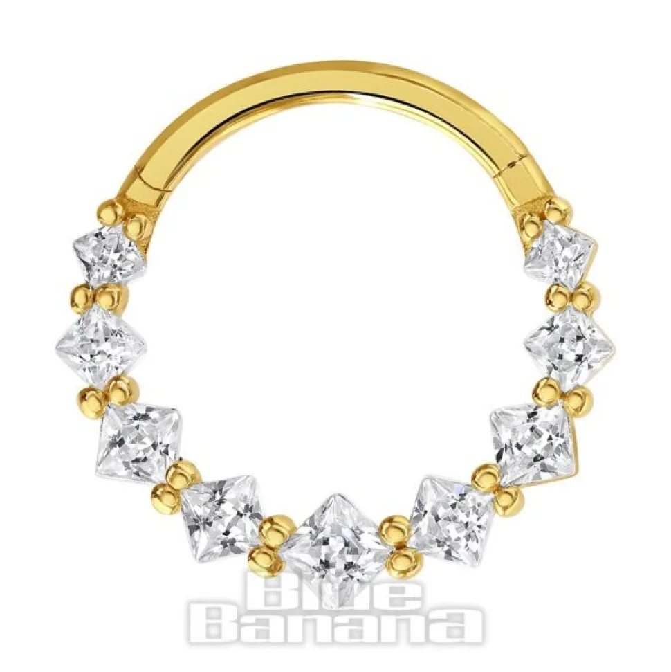 Blue Banana 14K Gold 1.2 X 10mm Clear Stones Hinged Segment Ring (Gold)