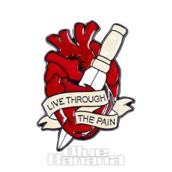Blue Banana Knife In The Heart Pin Badge (Red)