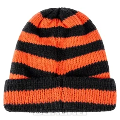 Blue Banana Knitted Stripe Beanie (Black/Orange)