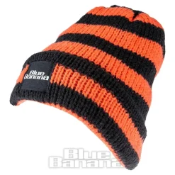 Blue Banana Knitted Stripe Beanie (Black/Orange)