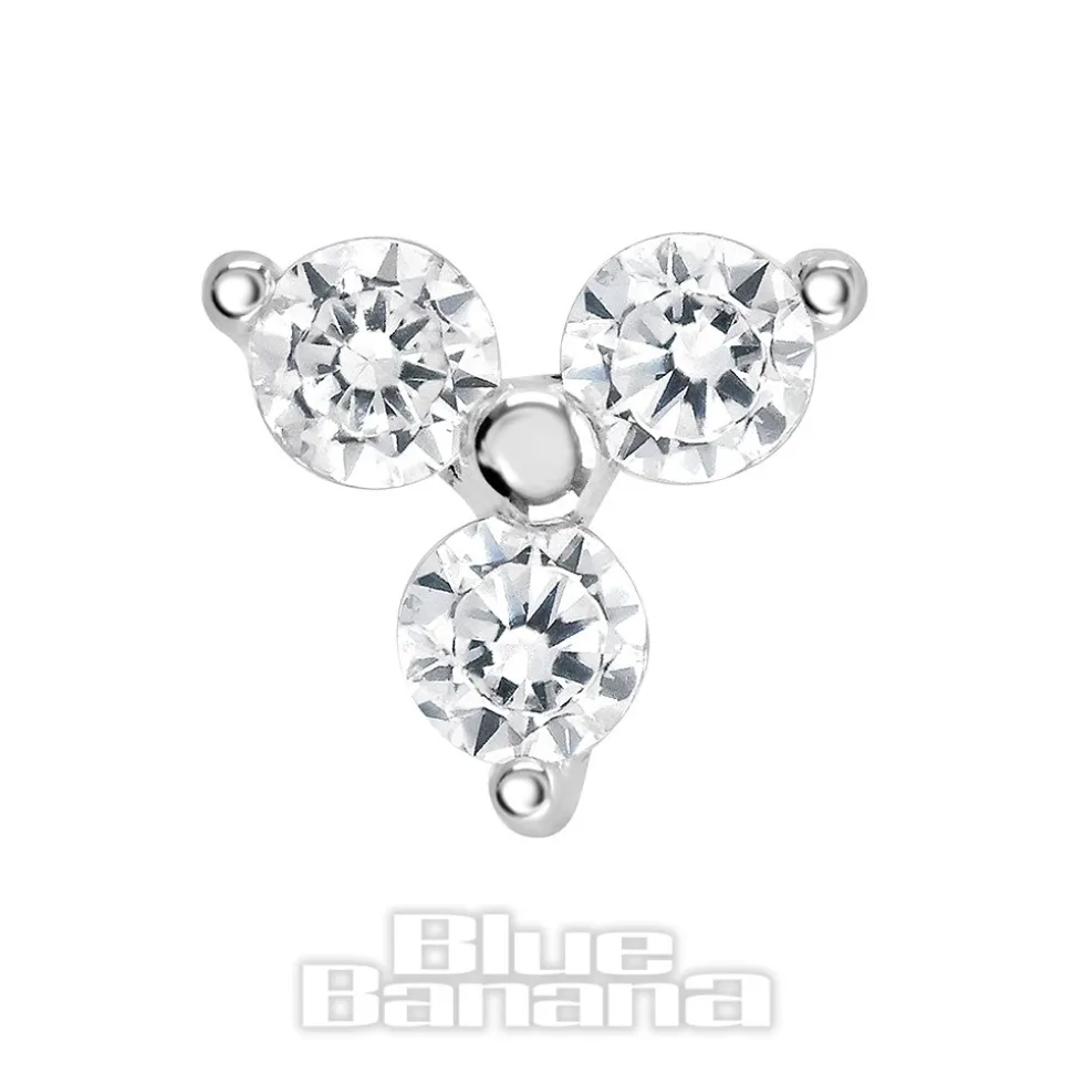 Blue Banana 14K White Gold 3 Cubic Zirconia Threadless Top (White Gold)