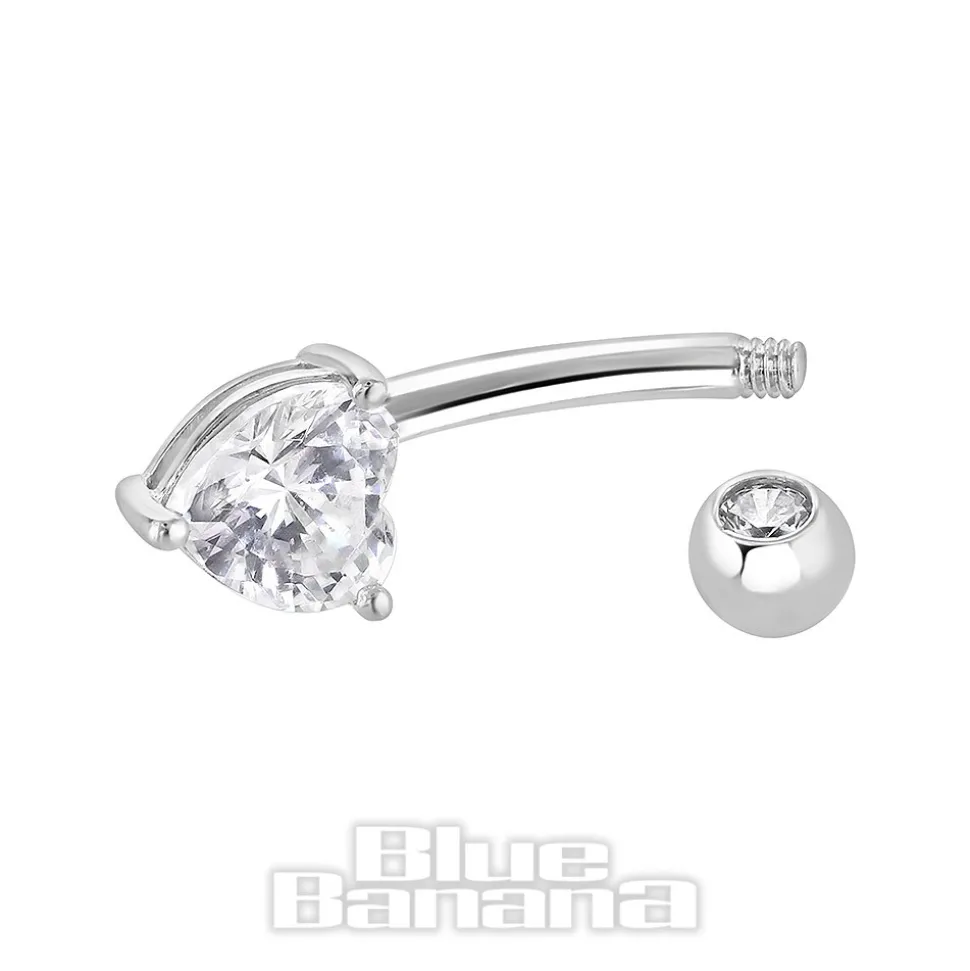 Blue Banana 14K White Gold 1.6 X 10mm Cubic Zirconia Double Jewelled Navel Bar (Clear)